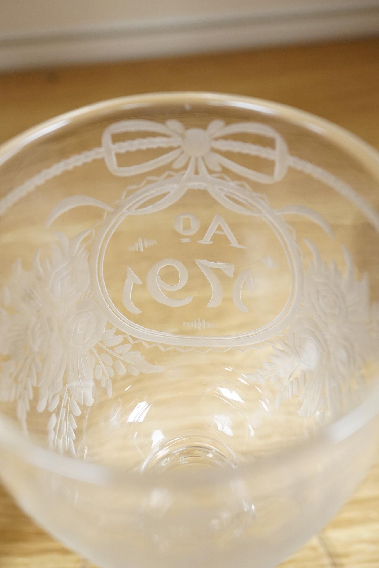 A Continental drinking glass, probably German, engraved date 1791, 19cm high
